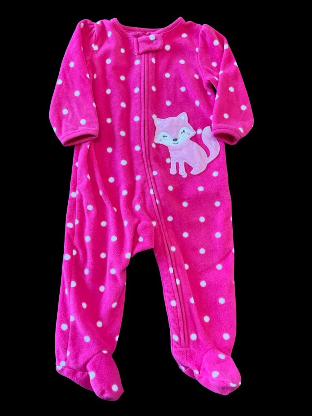 🌻10/$25 - Pink/White Polka Dot Fleece Sleeper w/ Fox Applique